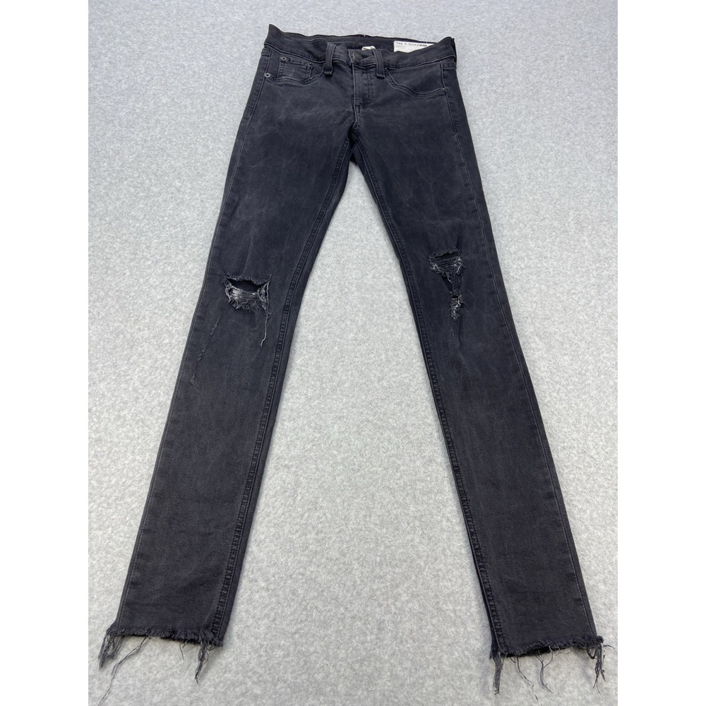 Rag And Bone Womens Jeans 26x28 Black Jean Distressed Skinny Legging Frayed Hem - Picture 2 of 12